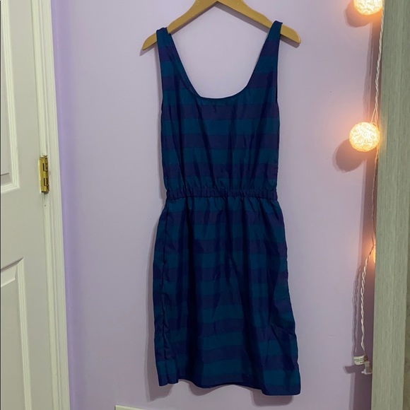 LOFT Blue Striped Summer Sleeveless Dress Medium - Picture 2 of 5